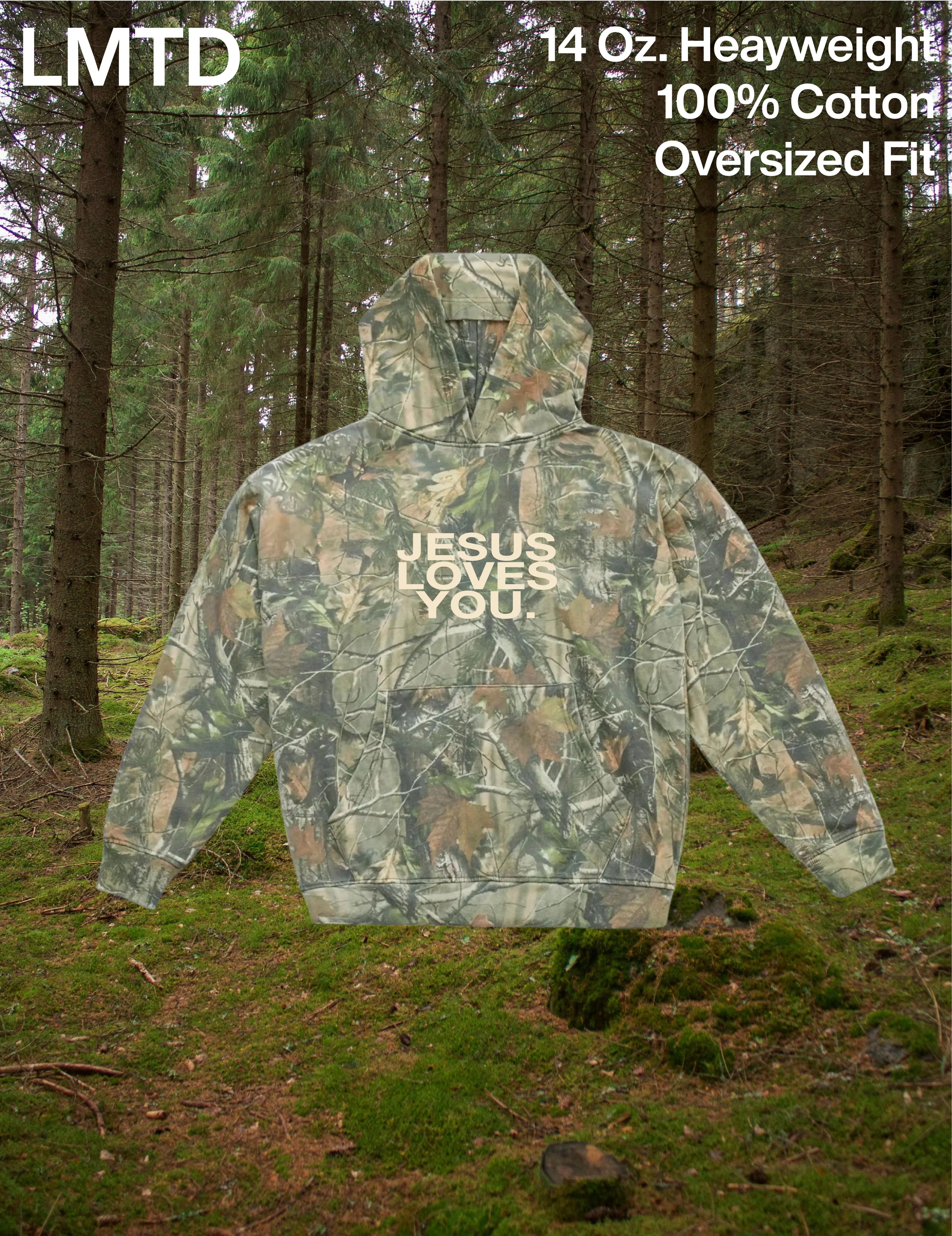 LMTD || Heavyweight Camo Hoodie || 14 Oz. {Pre-Order} - Jesus Loves You