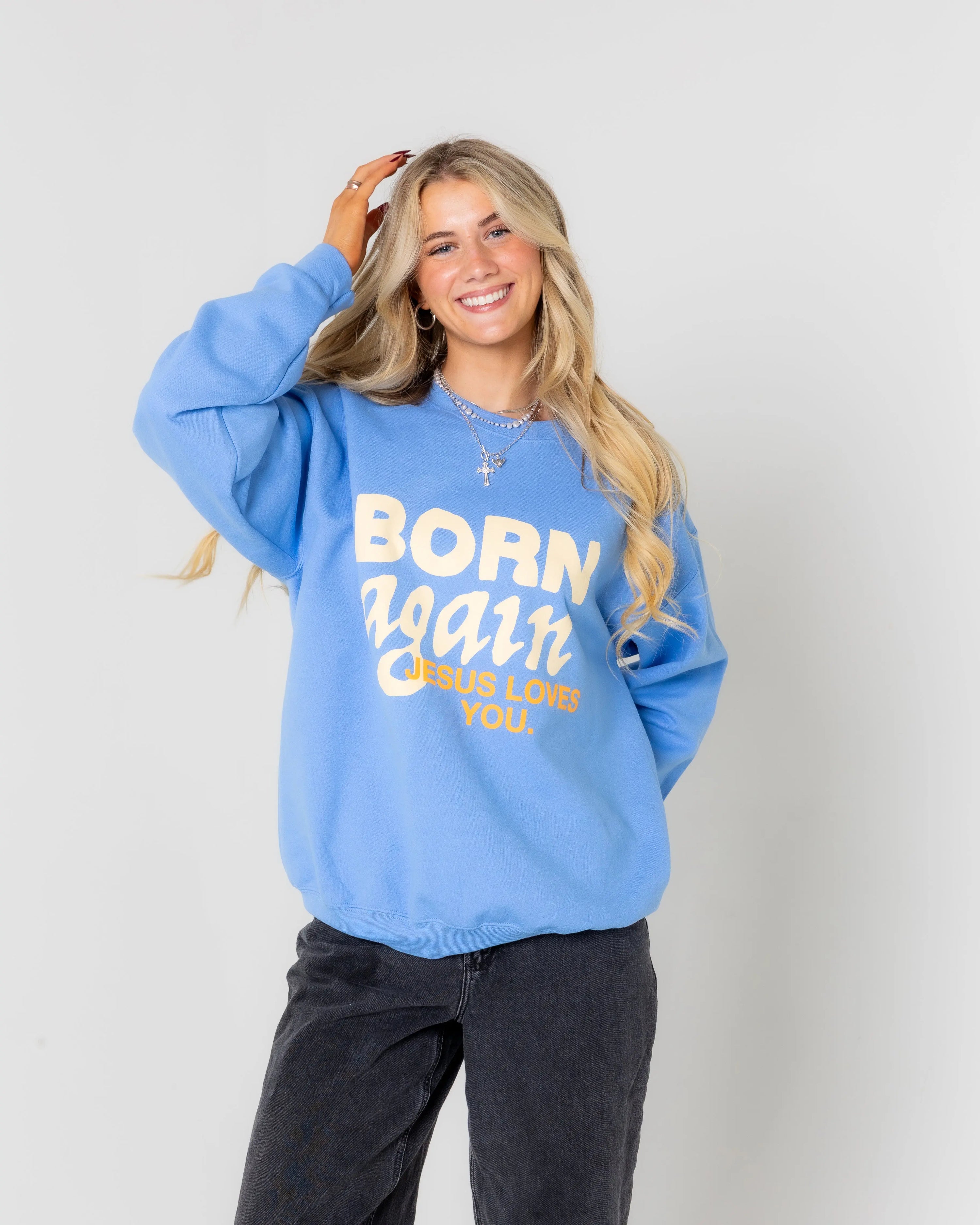 "Born Again" Dove Crewneck || University Blue Jesus Loves You