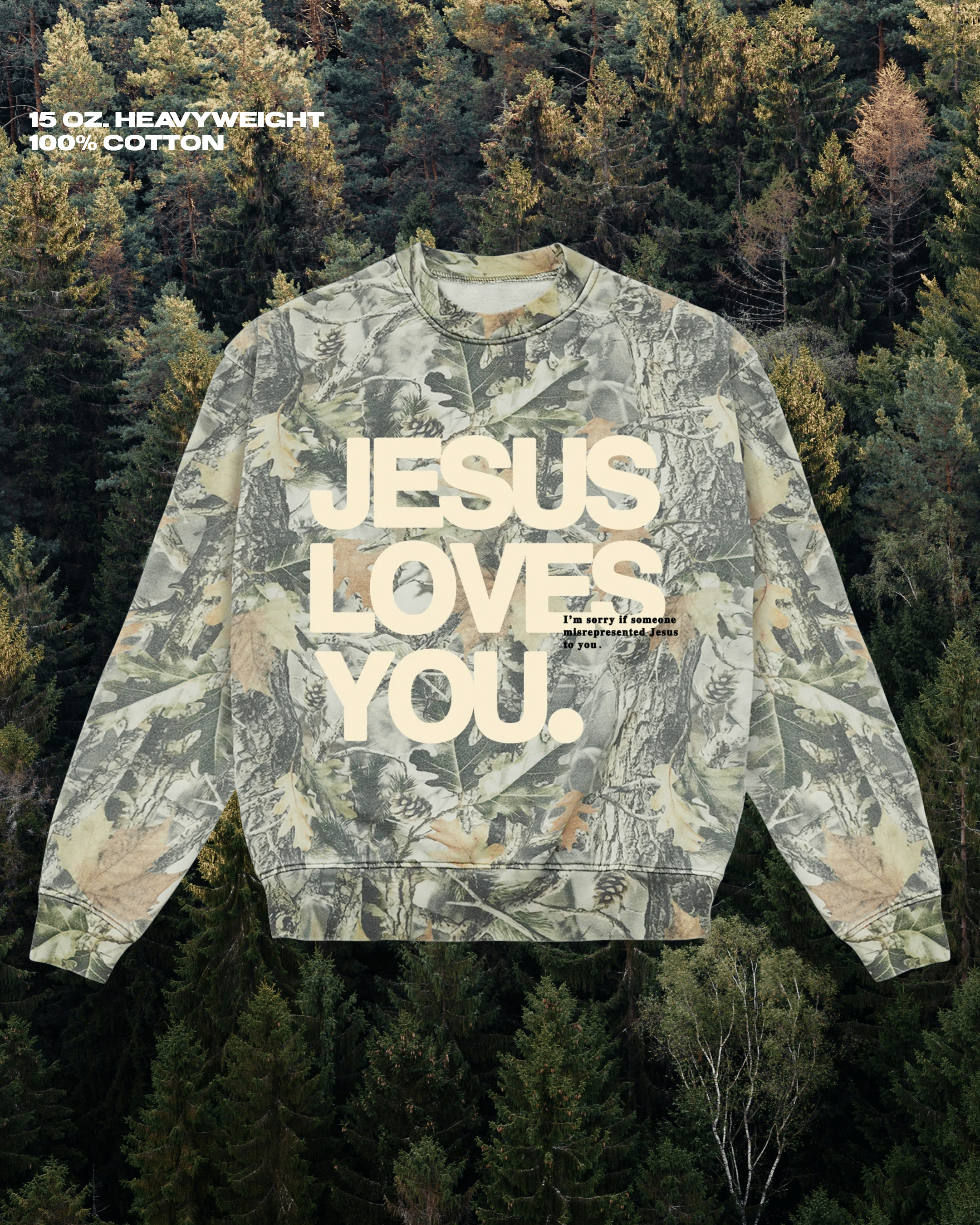 LMTD || 15 Oz. Heavyweight Camo Crew {Ready To Ship} – Jesus Loves You