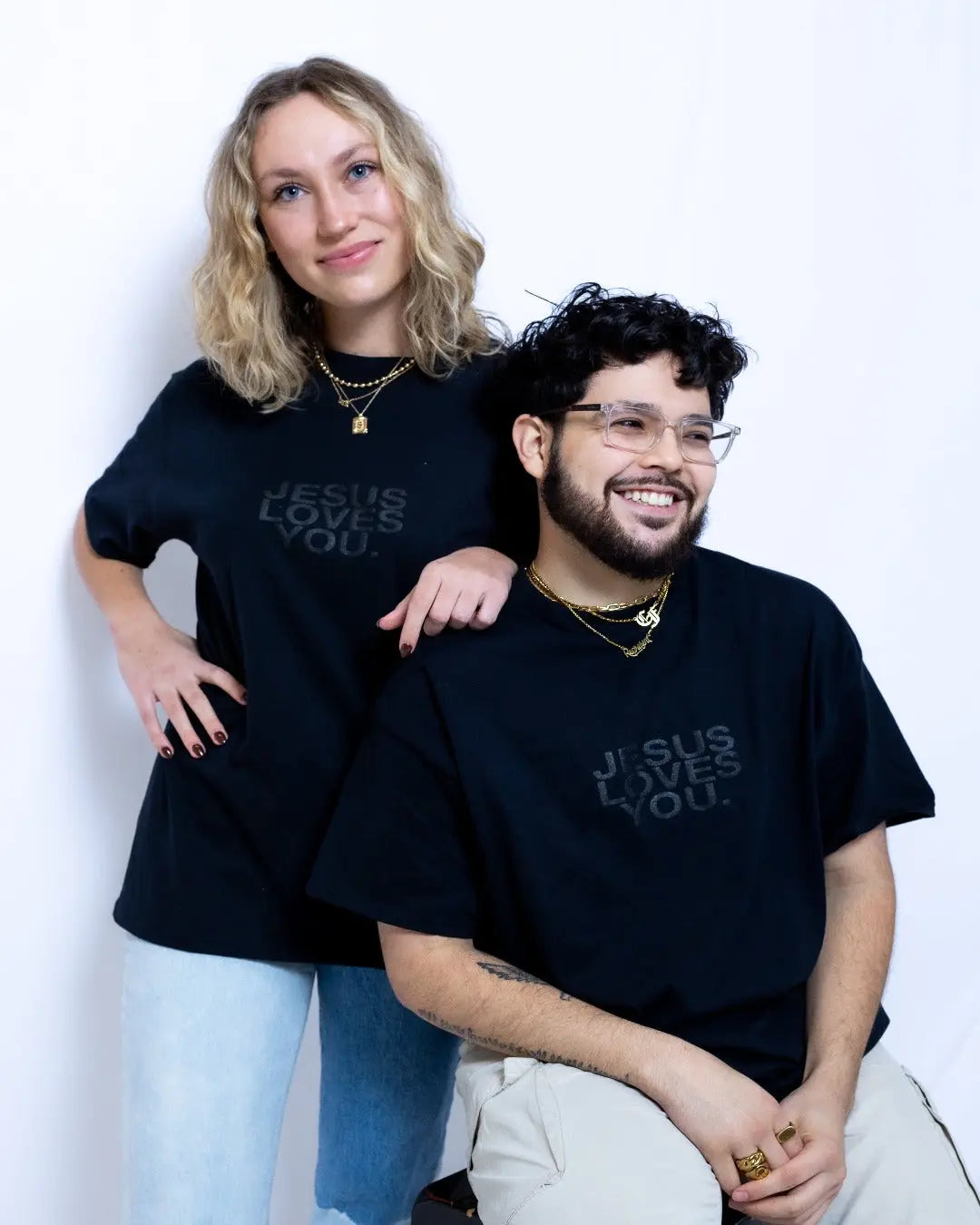 3-D Puff Print Black on Black Logo Tee Jesus Loves You
