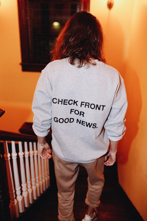 “Check Front” Gray Crewneck Sweatshirt