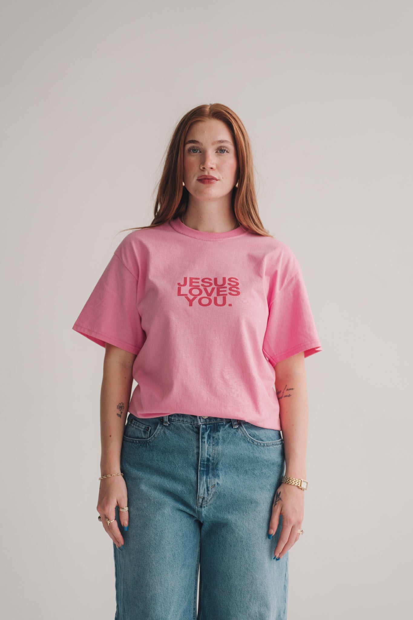 Pink Clay Logo Tee Jesus Loves You