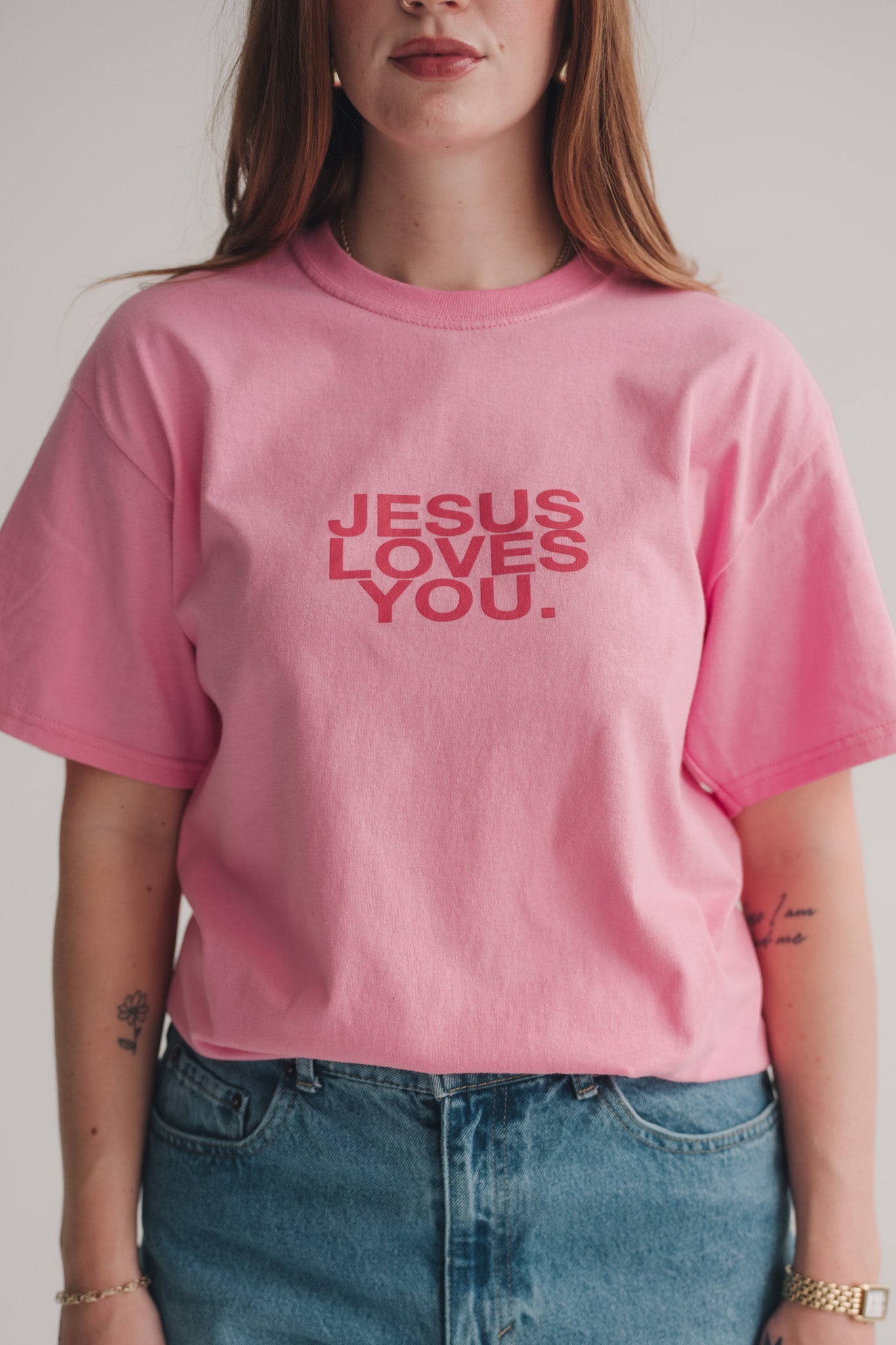 Pink Clay Logo Tee Jesus Loves You