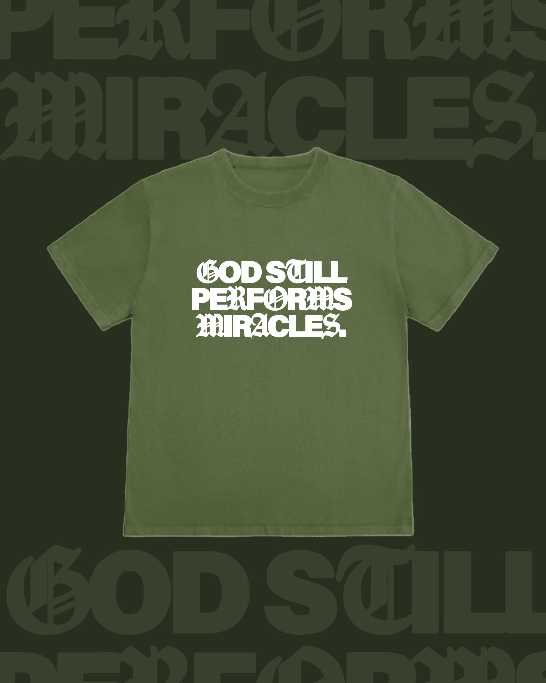 LMTD || "Miracles" 9 Oz. Max Heavyweight Tee || Olive - | Jesus Loves You