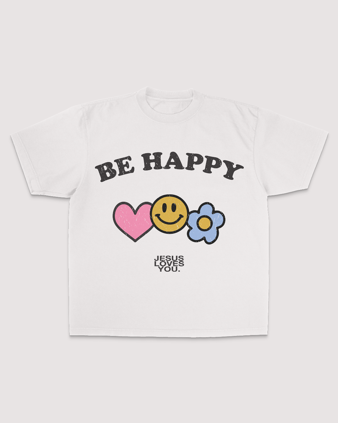 Vintage Textured "Be Happy" Tee