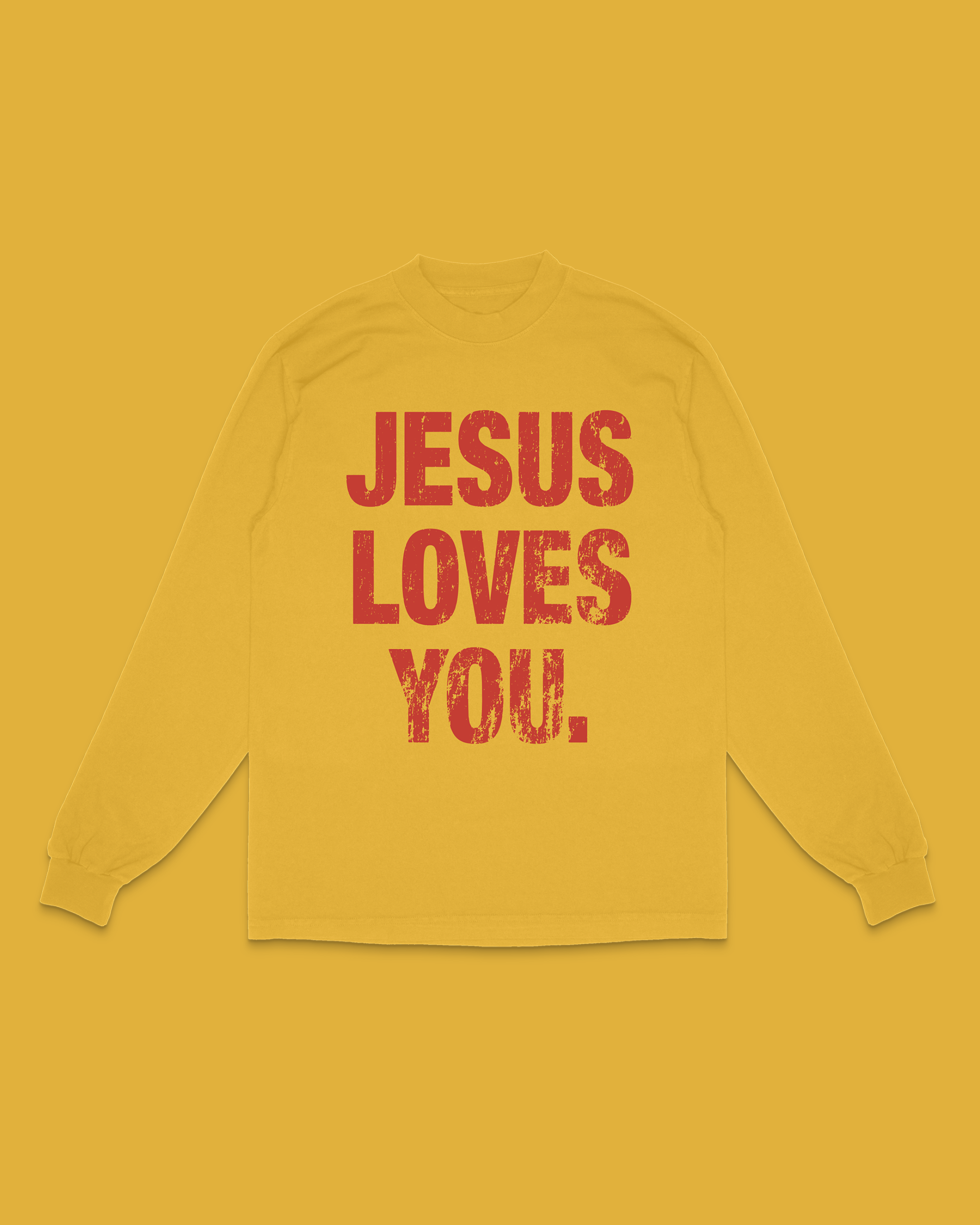 Oversized Distressed Logo Long Sleeve Tee (Burnt Gold)