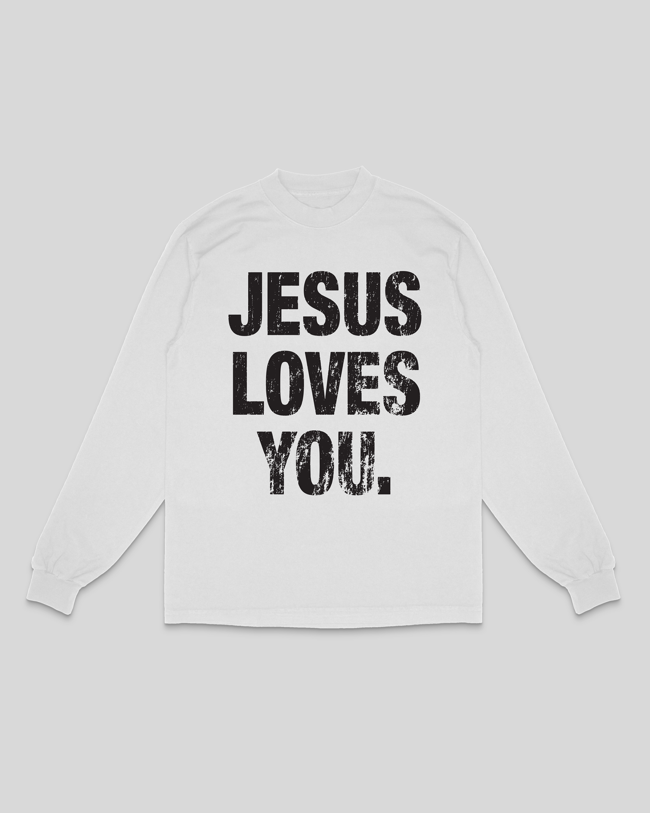 Oversized Distressed Logo Long Sleeve Tee (White)