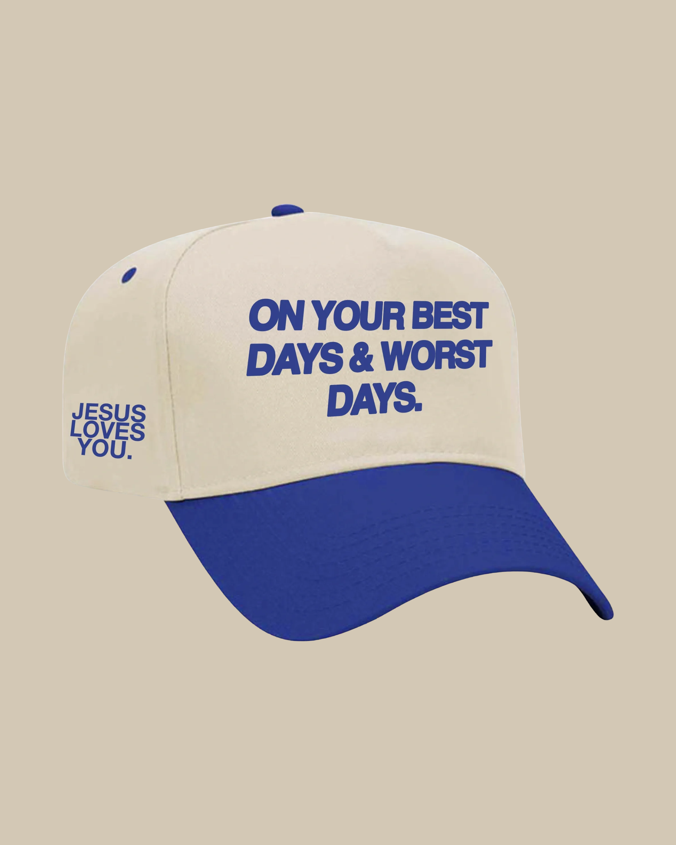 "Best & Worst" Premium Embroidered Hat (Cream/Royal Blue)