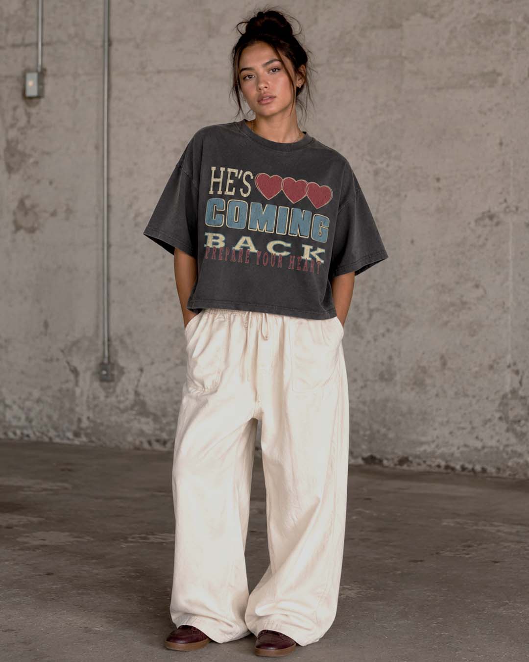 LMTD || "He's Coming Back" 7 Oz. Heavyweight Crop Tee  || Vintage Black JLY Limited