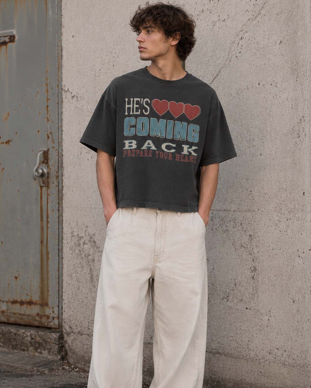 LMTD || "He's Coming Back" 7 Oz. Heavyweight Crop Tee  || Vintage Black JLY Limited