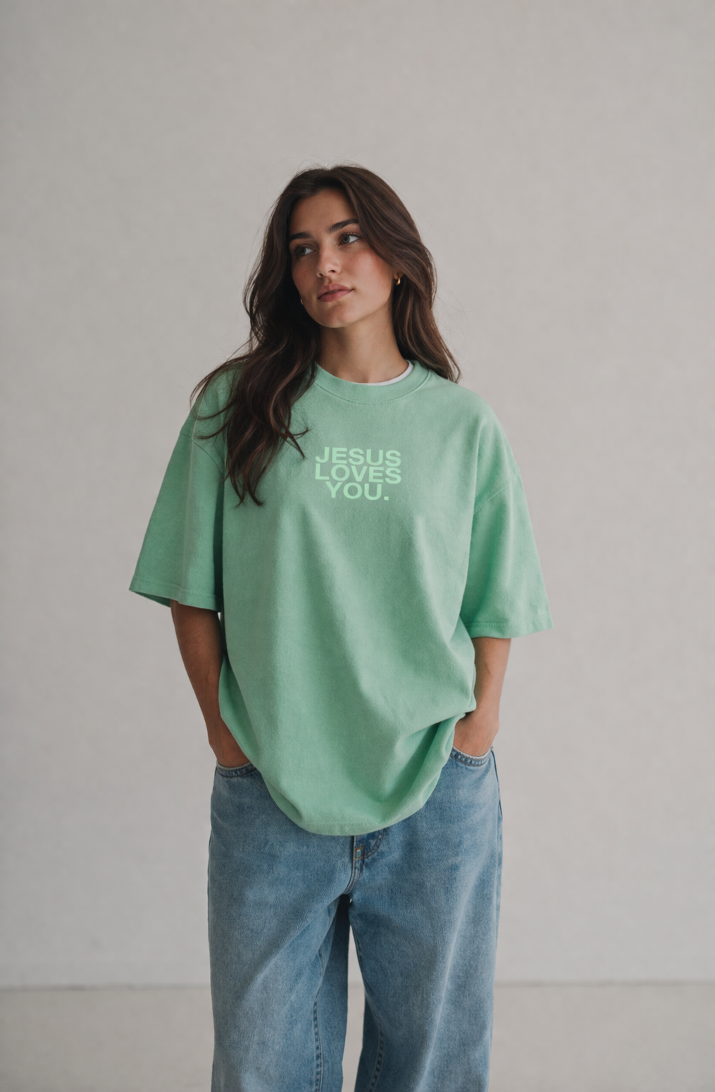 Comfort Colors Logo Tee || Washed Mint Jesus Loves You