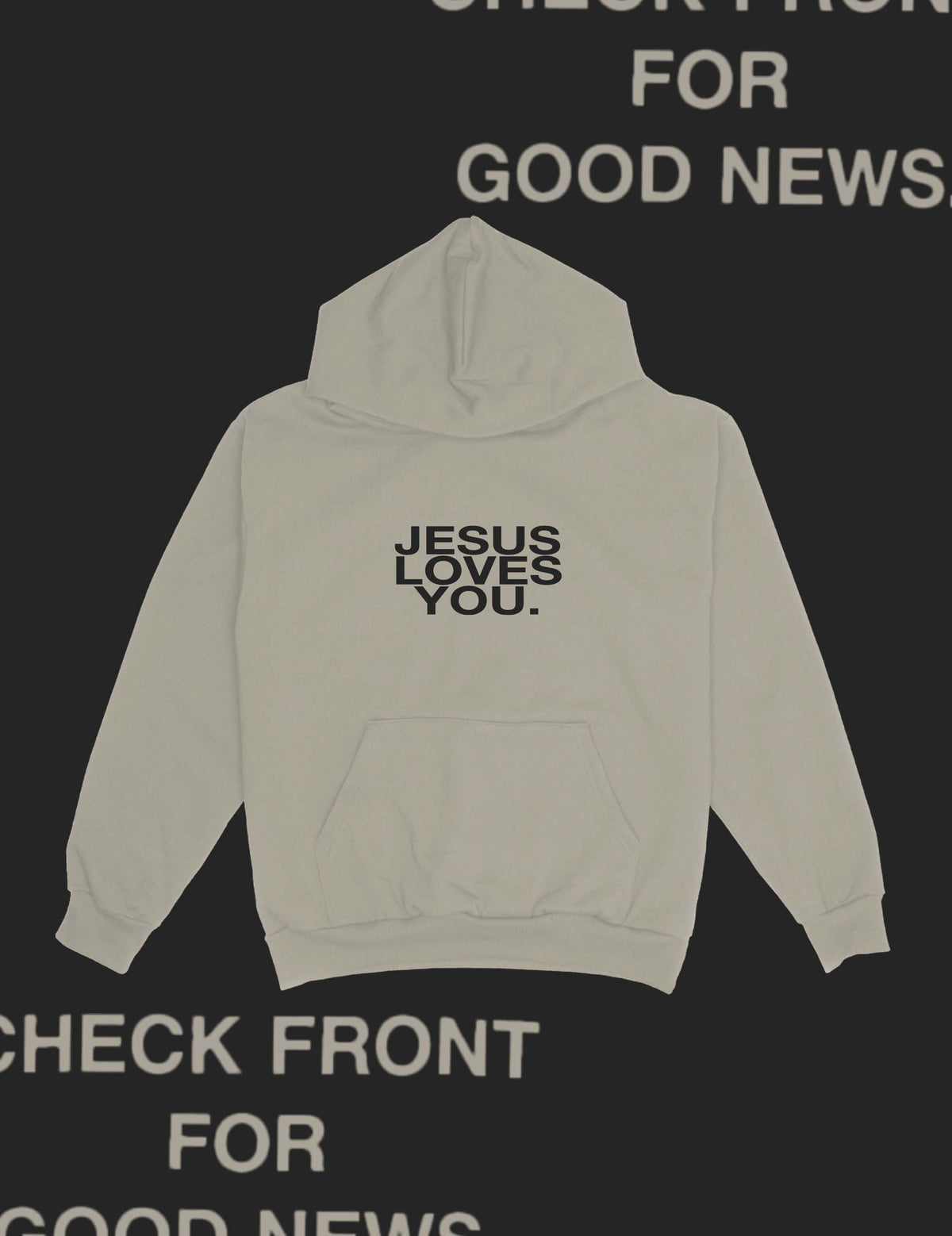 "Check Front" Sand Premium Hoodie Jesus Loves You