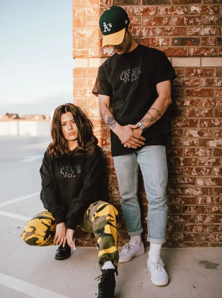 3-D Puff Print Black on Black Logo Hoodie Jesus Loves You